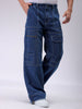 Men's Blue Baggy Solid Mid-Rise Jeans