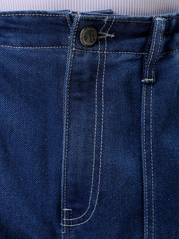 Men's Blue Baggy Solid Mid-Rise Jeans