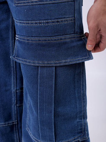 Men's Blue Baggy Solid Mid-Rise Jeans
