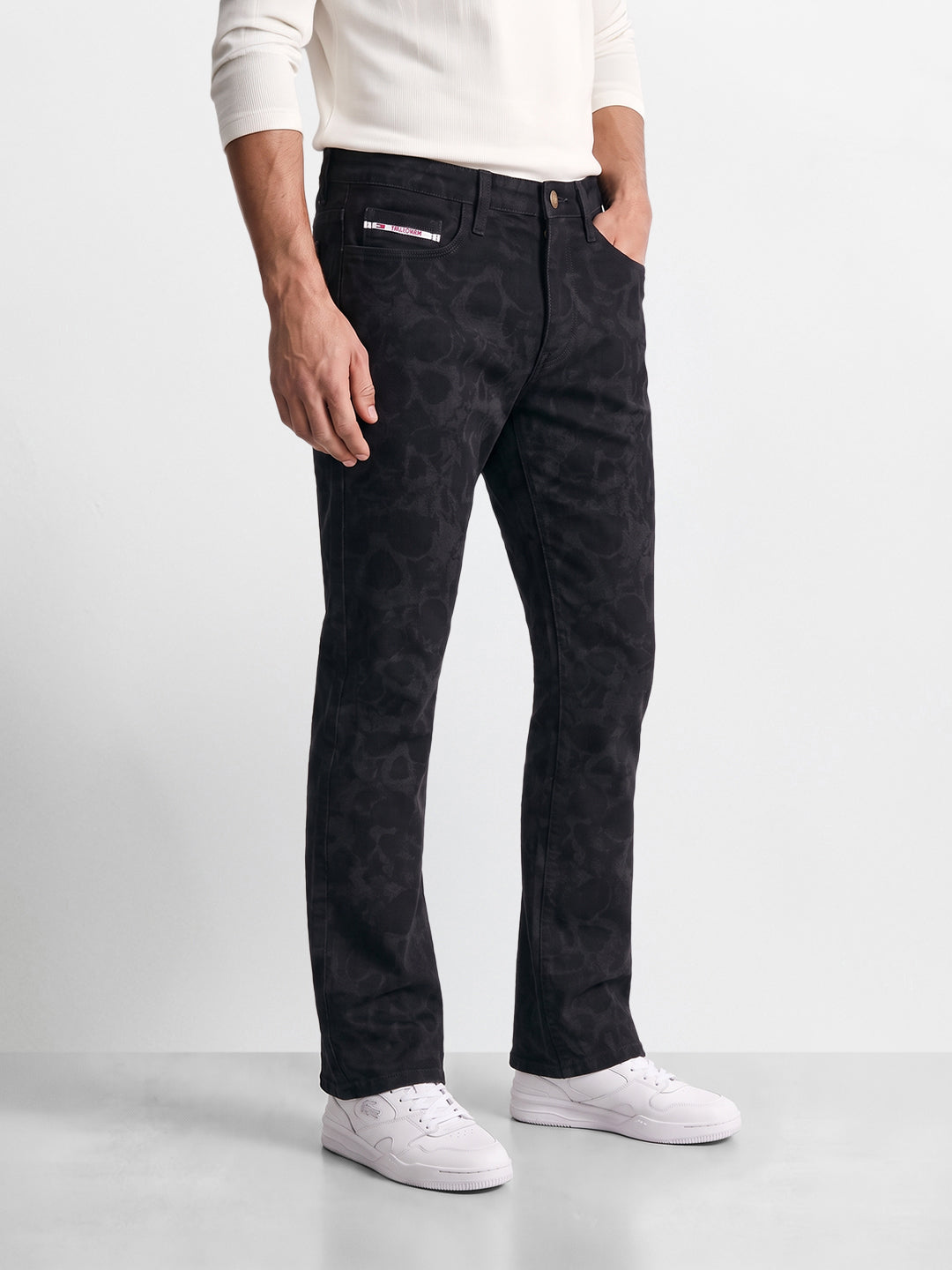 Men's Black Bootcut Fit Printed Street Wear Jeans