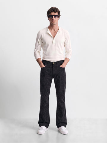 Men's Black Bootcut Fit Printed Street Wear Jeans