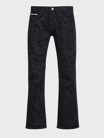 Men's Black Bootcut Fit Printed Street Wear Jeans