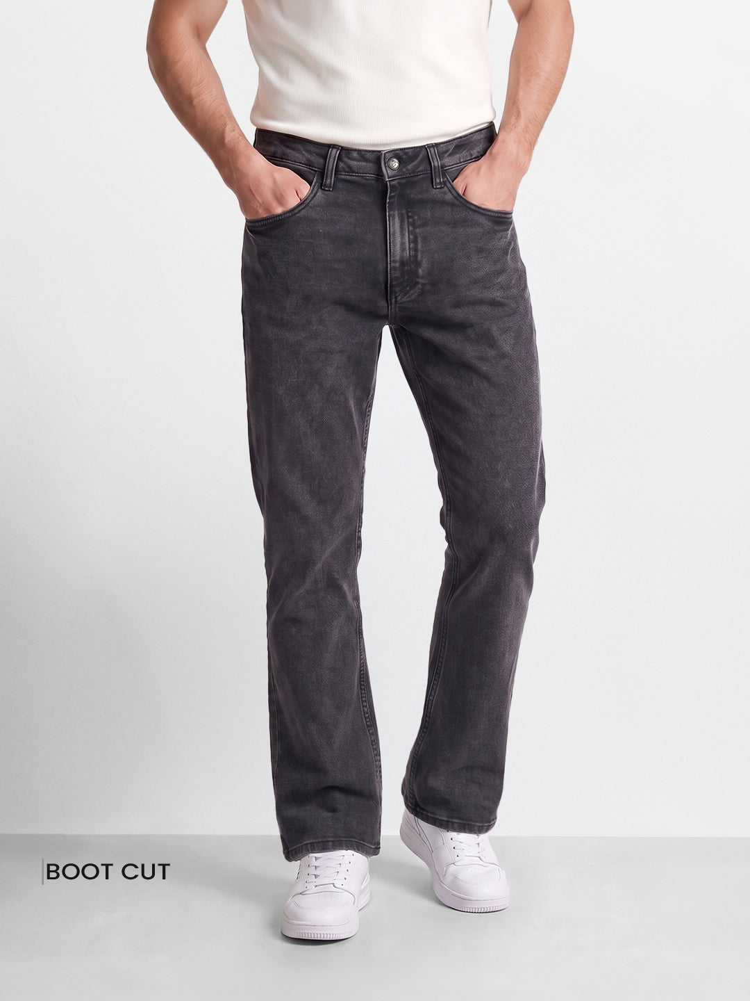 Men's Black Bootcut Fit Solid Jeans