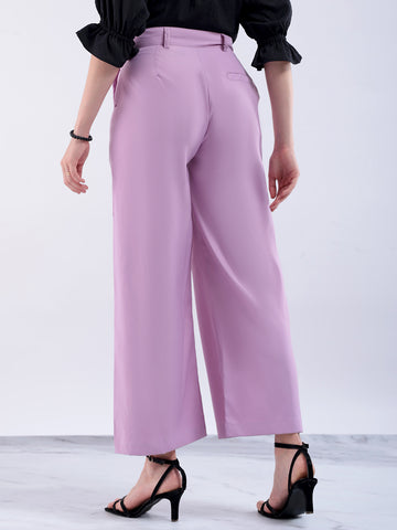 Shop Women's Purple Flare Solid Trouser With Elasticated Waistband Online.