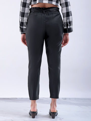 Shop Women's Black Slim Solid Elasticated Ruffle Waist Trouser Online.