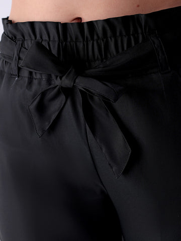 Shop Women's Black Slim Solid Elasticated Ruffle Waist Trouser Online.