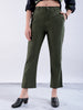 Shop Women's Green Straight Solid Front Pleate Tapered Elasticated Trouser Online.