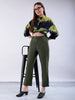 Shop Women's Green Straight Solid Front Pleate Tapered Elasticated Trouser Online.