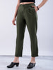Shop Women's Green Straight Solid Front Pleate Tapered Elasticated Trouser Online.