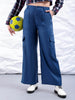 Shop Women's Blue Flare Solid Elasticated Cargo Trouser Online.