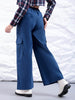 Shop Women's Blue Flare Solid Elasticated Cargo Trouser Online.