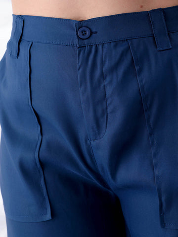 Shop Women's Blue Flare Solid Elasticated Cargo Trouser Online.