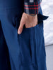 Shop Women's Blue Flare Solid Elasticated Cargo Trouser Online.