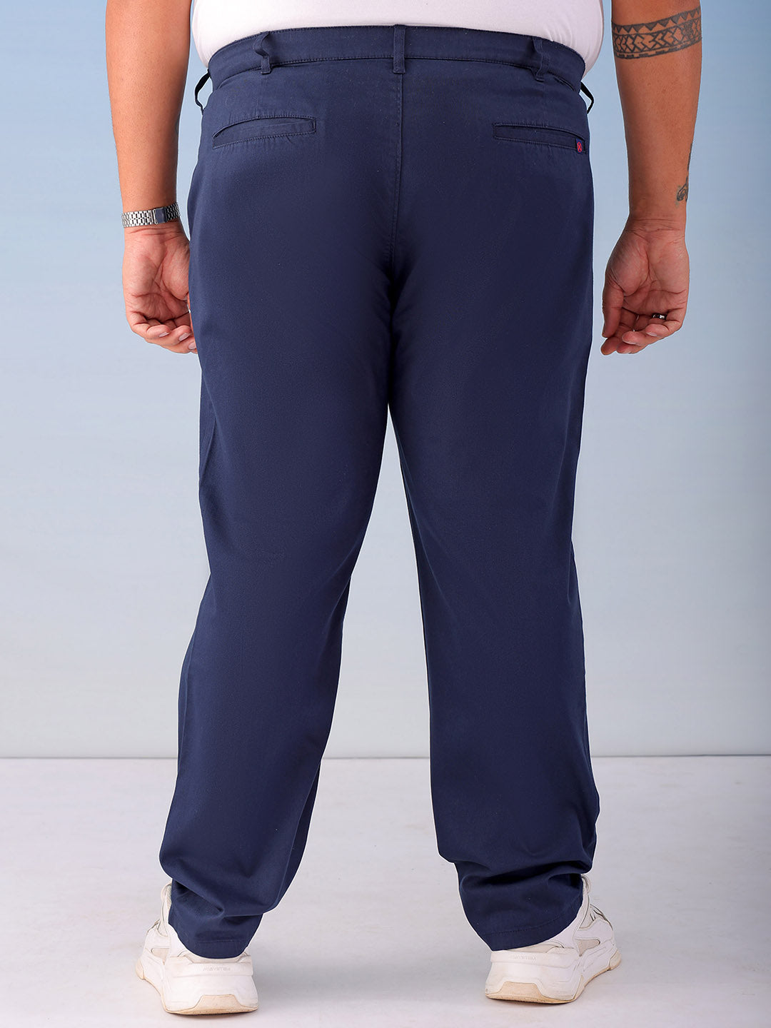 Shop Men's Navy Blue Plus Fit Solid Plus Size Chinos Online.