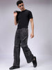 Men's Grey Baggy Solid Mid-Rise Convertible Cargo Denim