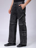 Men's Grey Baggy Solid Mid-Rise Convertible Cargo Denim