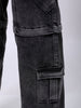 Men's Grey Baggy Solid Mid-Rise Convertible Cargo Denim