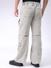 Men's Grey Baggy Solid Mid-Rise Convertible Cargo Denim
