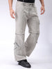Men's Grey Baggy Solid Mid-Rise Convertible Cargo Denim