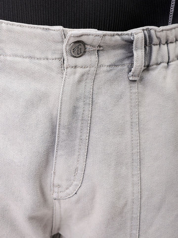 Men's Grey Baggy Solid Mid-Rise Convertible Cargo Denim