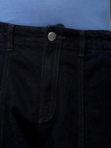 Men's Blue Baggy Solid Mid-Rise Convertible Cargo Denim