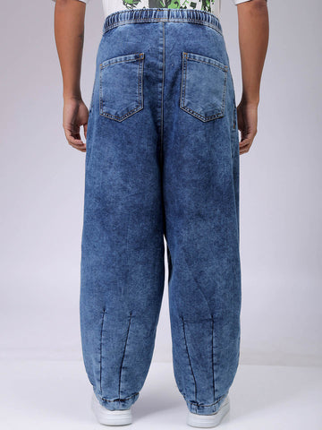 Men's Blue Baggy Solid Mid-Rise Denim Harem Pants – TIGC