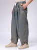 Men's Brown Baggy Solid Mid-Rise Denim Harem Pants