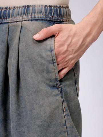 Men's Brown Baggy Solid Mid-Rise Denim Harem Pants