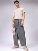 Men's Brown Baggy Solid Mid-Rise Denim Harem Pants