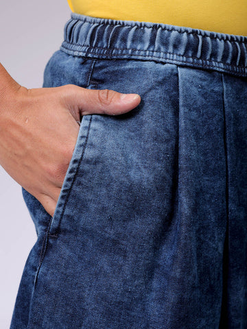 Men's Blue Baggy Solid Mid-Rise Denim Harem Pants
