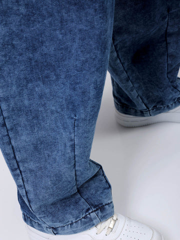 Men's Blue Baggy Solid Mid-Rise Denim Harem Pants