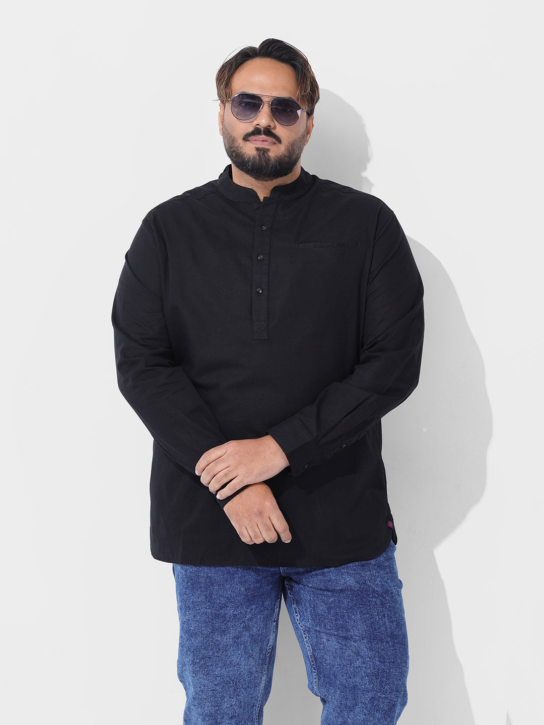 Men's Black Oversized Fit Solid Casual Shirt