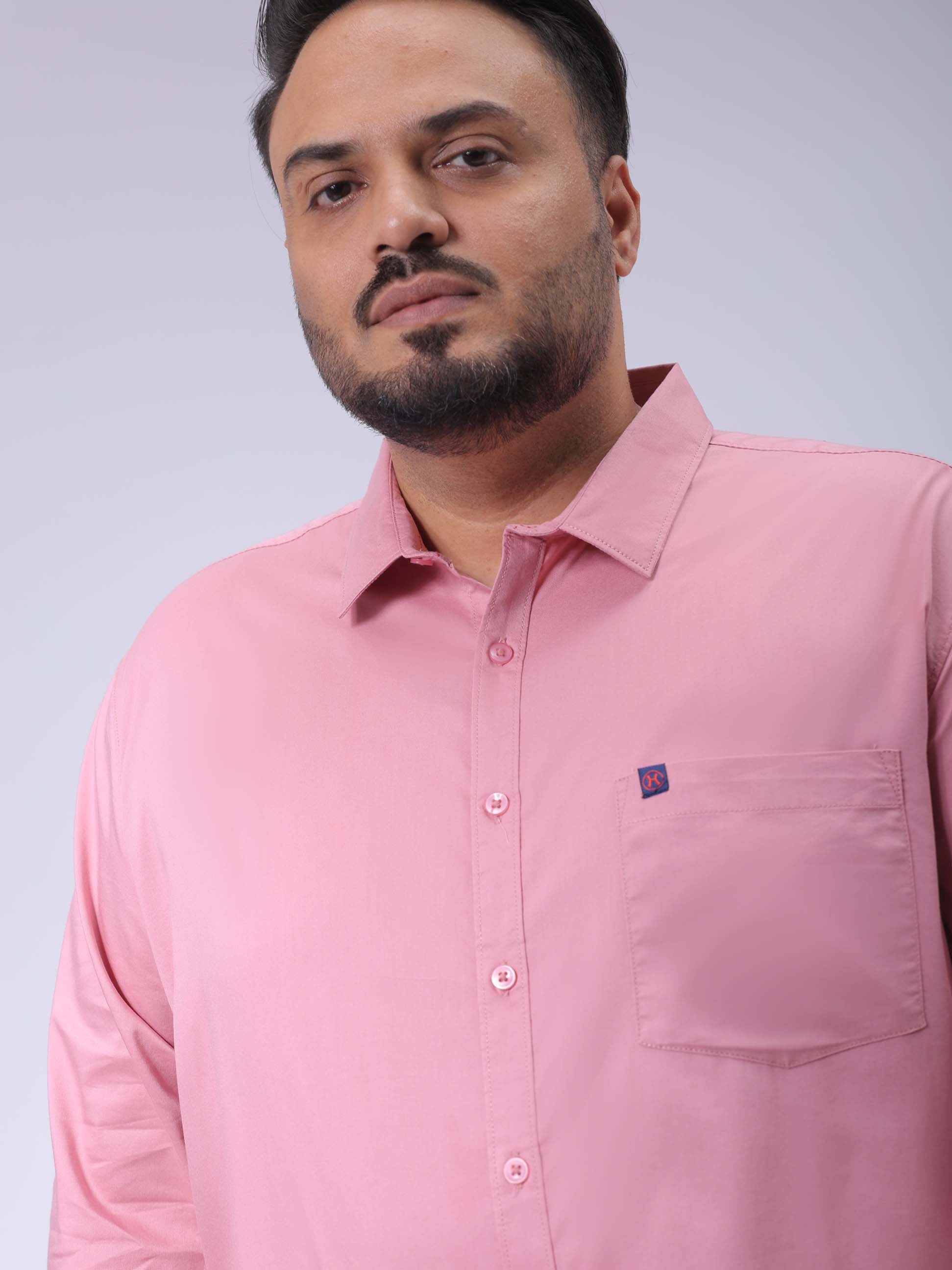 Men's Plus Size Pink Regular Fit Solid Casual Shirt