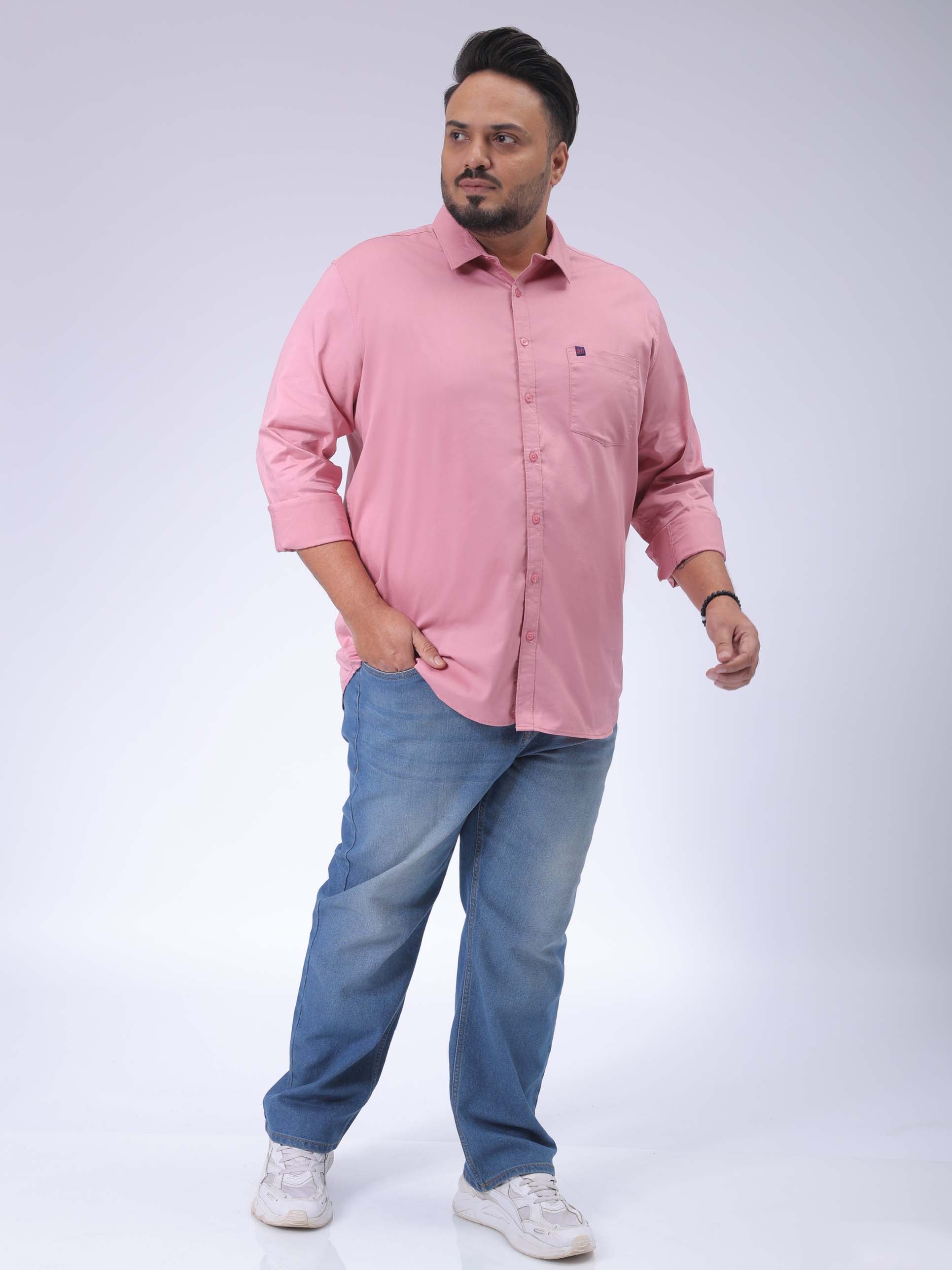 Men's Plus Size Pink Regular Fit Solid Casual Shirt