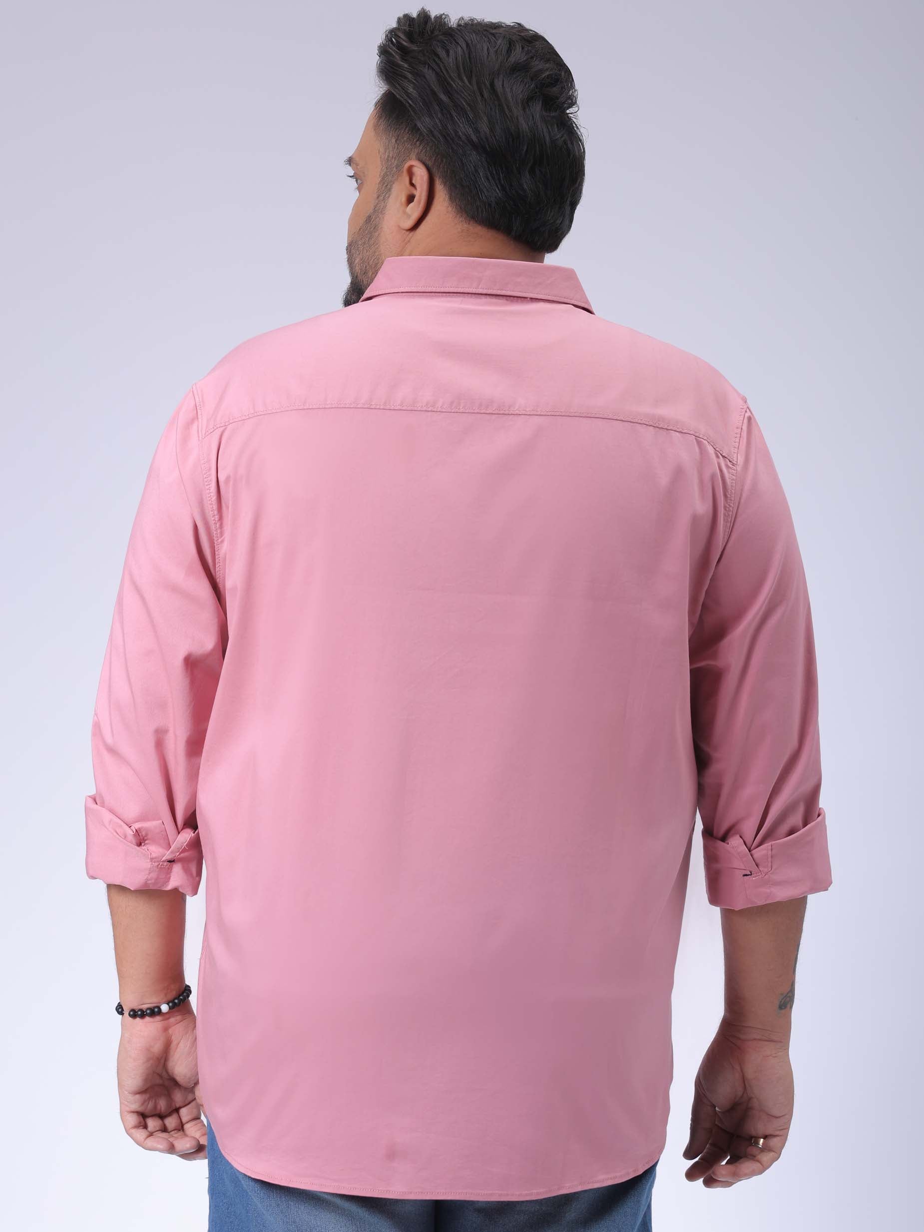 Men's Plus Size Pink Regular Fit Solid Casual Shirt