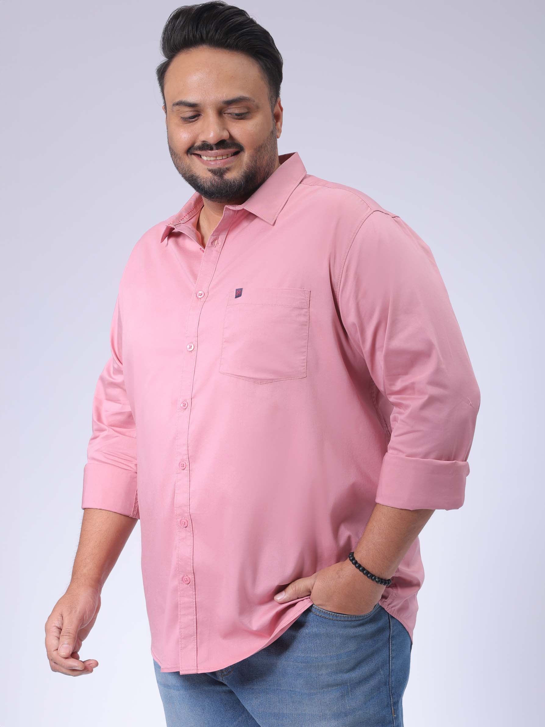 Men's Plus Size Pink Regular Fit Solid Casual Shirt