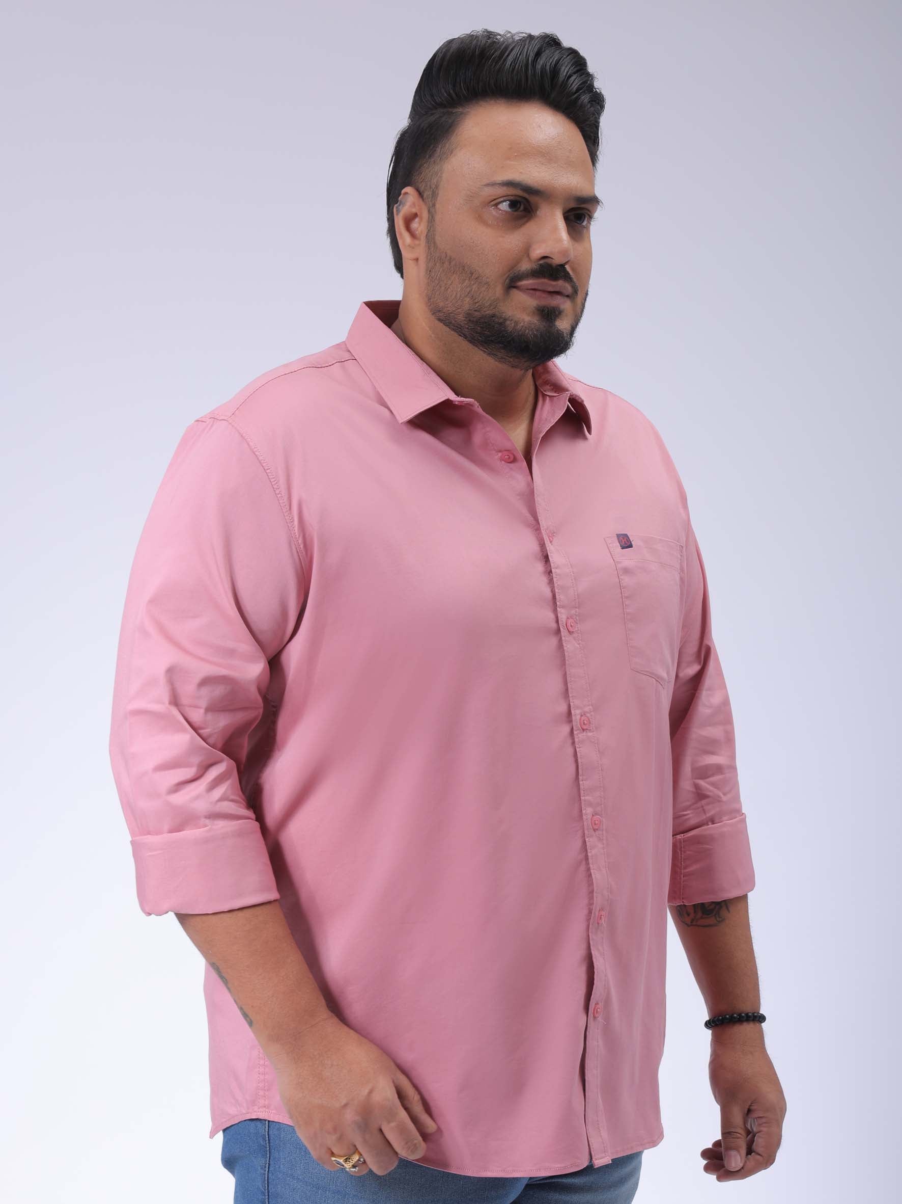 Men's Plus Size Pink Regular Fit Solid Casual Shirt