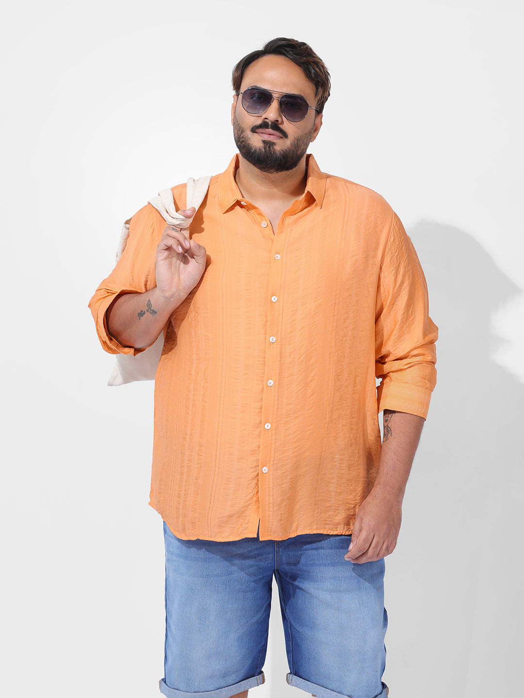 Men's Orange Regular Fit Solid Casual Shirt