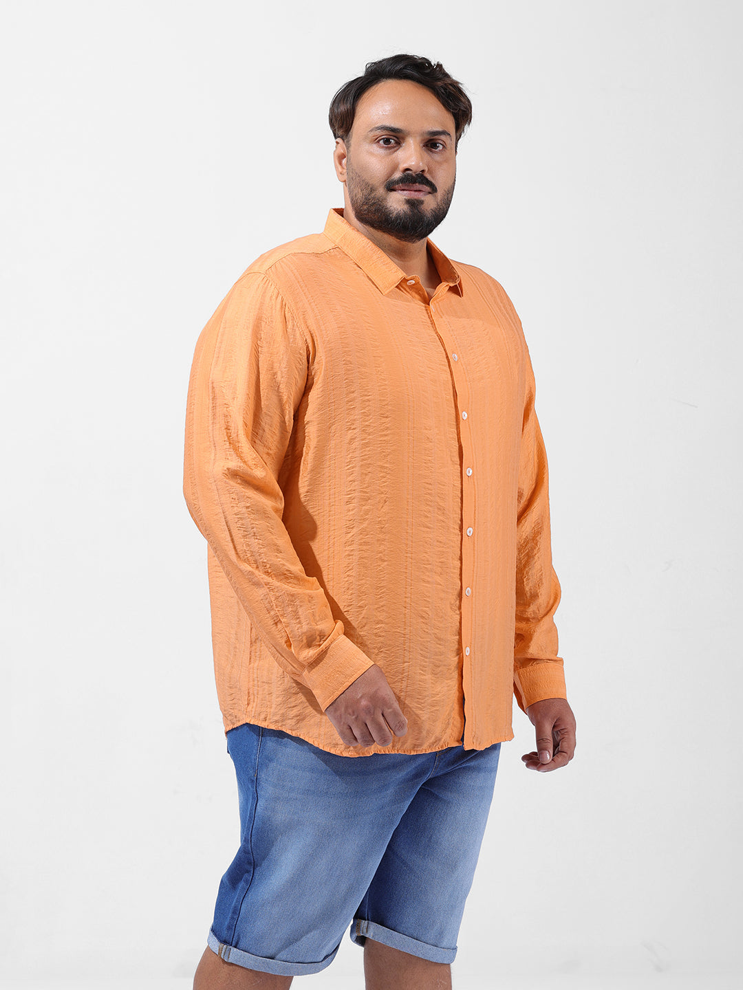 Men's Orange Regular Fit Solid Casual Shirt