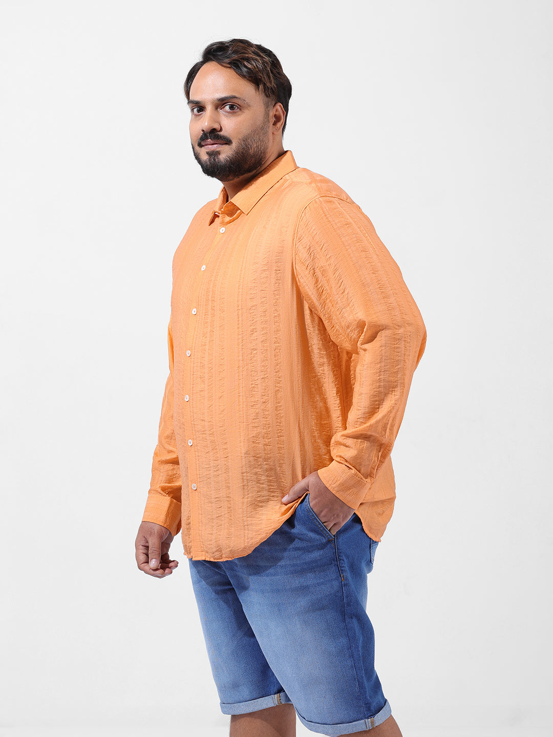 Men's Orange Regular Fit Solid Casual Shirt