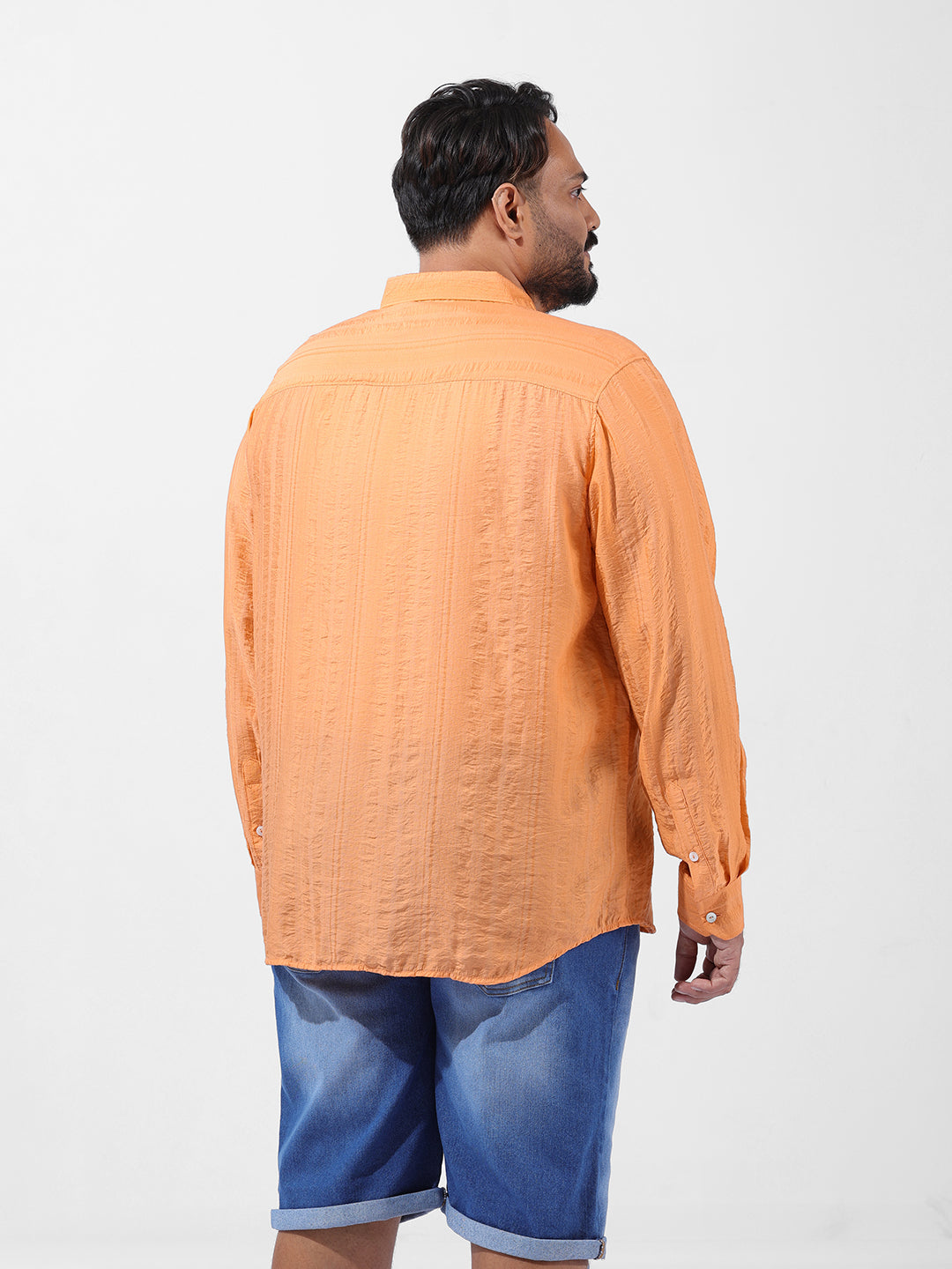 Men's Orange Regular Fit Solid Casual Shirt