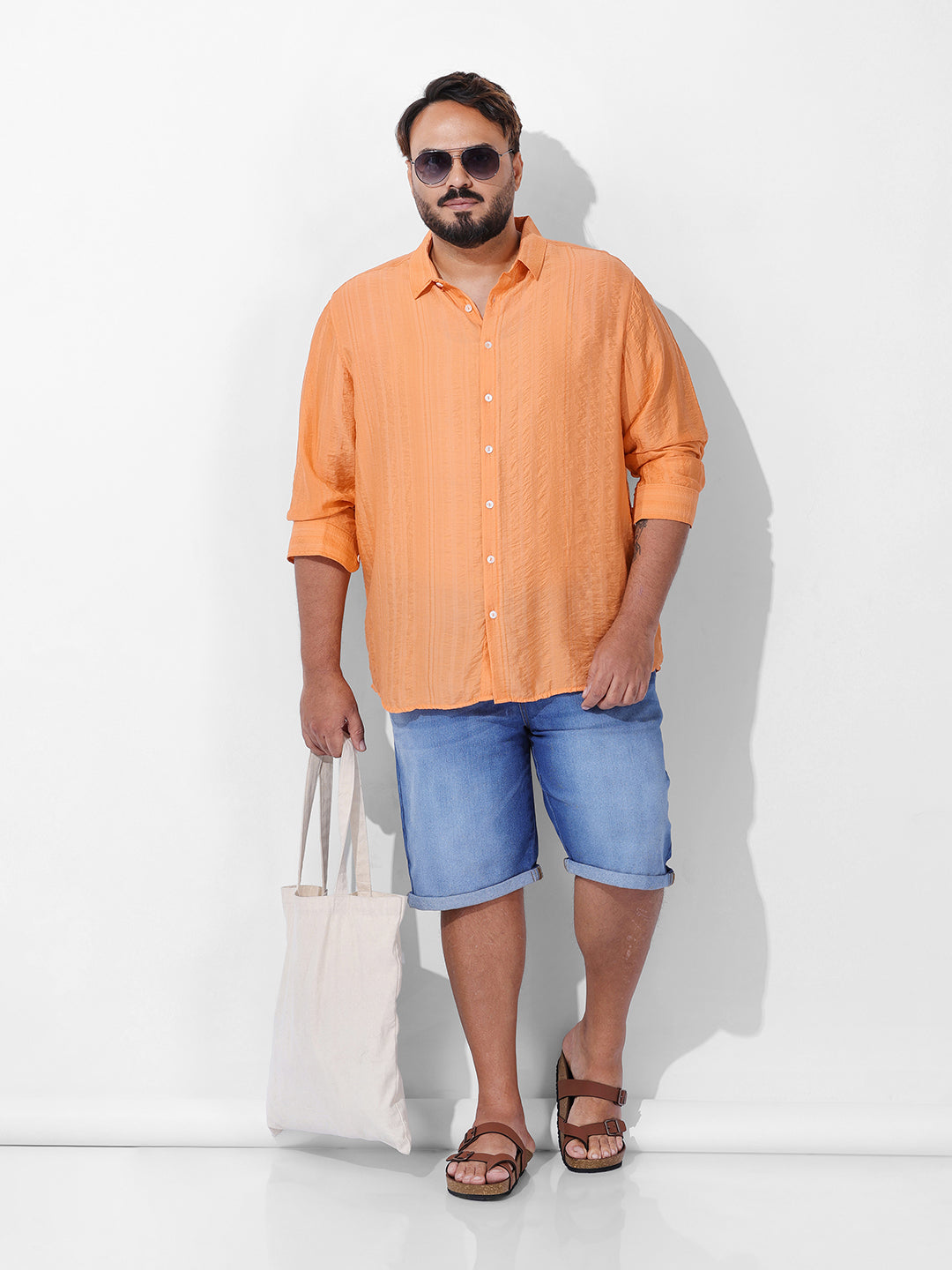 Men's Orange Regular Fit Solid Casual Shirt