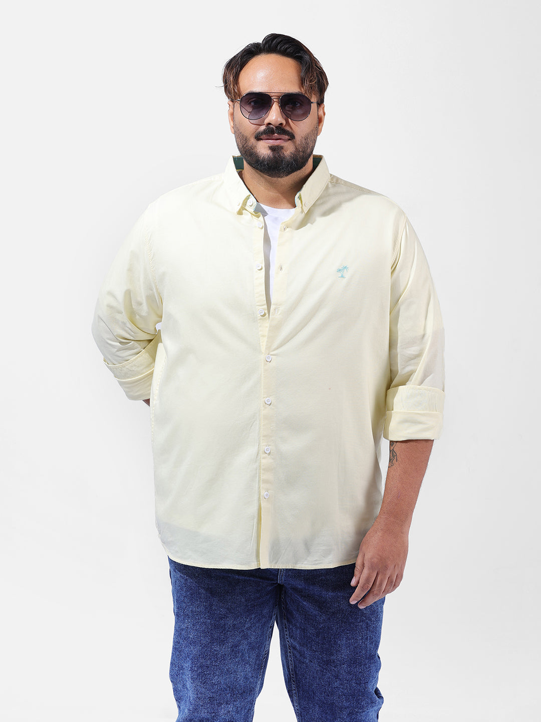 Men's Yellow Regular Fit Solid Casual Shirt