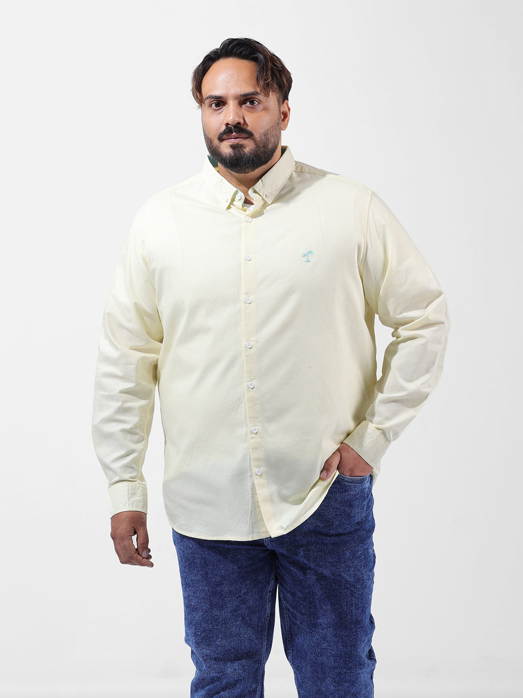 Men's Yellow Regular Fit Solid Casual Shirt