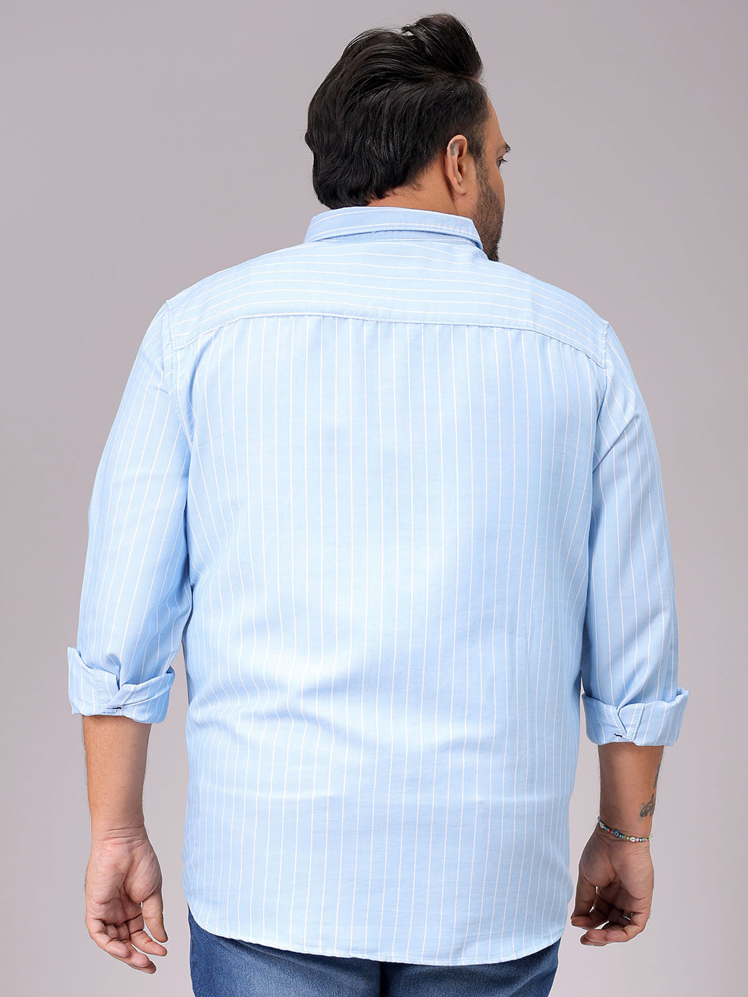 Men's Blue Regular Fit Striped Plus Size Casual Shirt