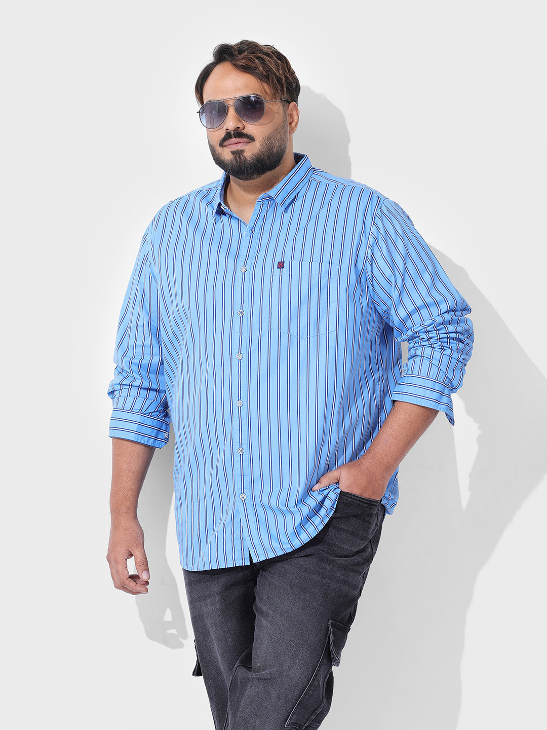 Men's Blue Regular Fit Striped Casual Shirt