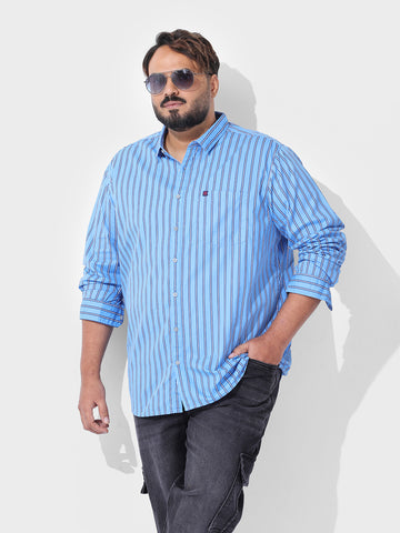 Men's Blue Regular Fit Striped Casual Shirt
