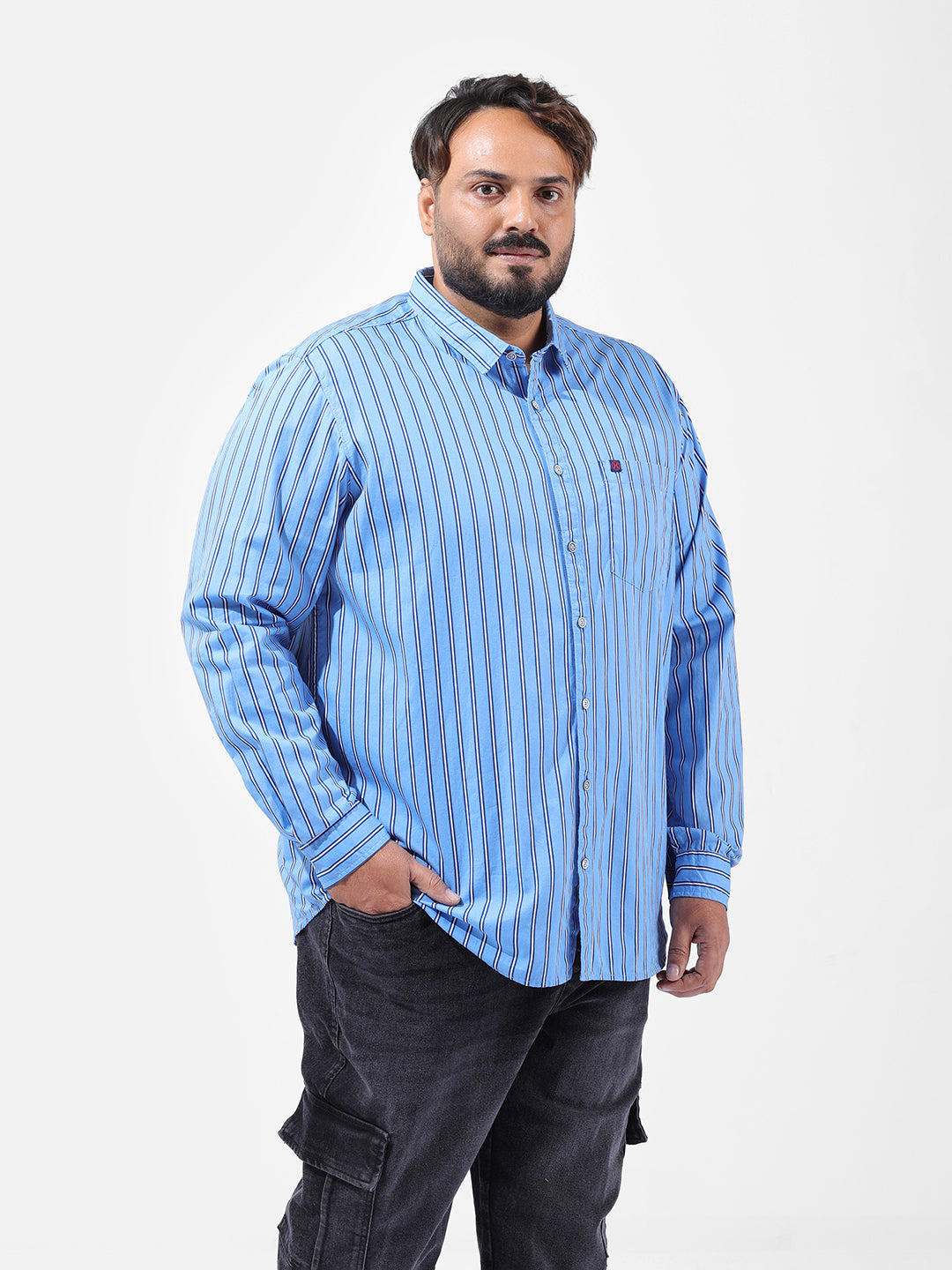 Men's Blue Regular Fit Striped Casual Shirt
