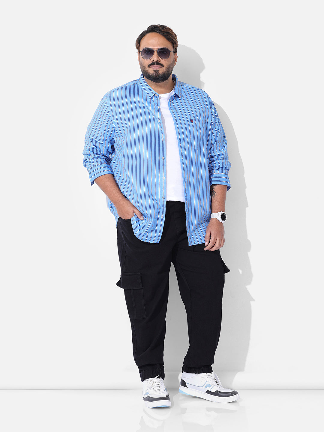Men's Blue Regular Fit Striped Casual Shirt