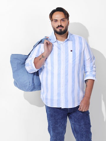 Men's Blue Regular Fit Striped Casual Shirt